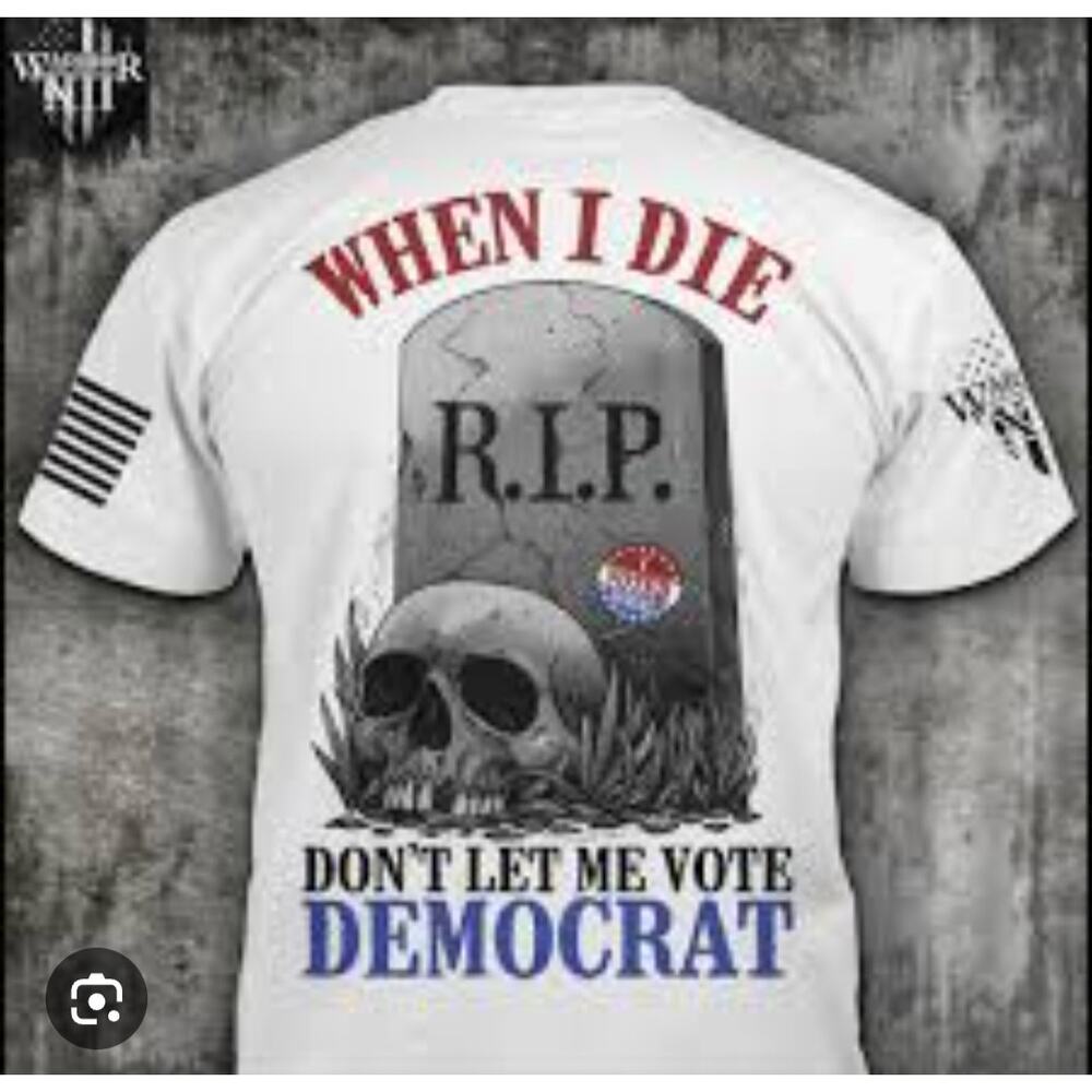 Warrior xii Large "Don't let me vote Democrat" white tactical warrior USA tee